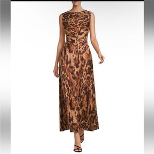Sleeveless Leopard Print Maxi Dress - Brown